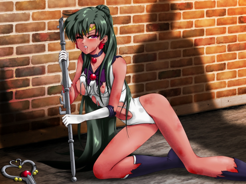 1girls bishoujo_senshi_sailor_moon clothing female h@ruki sailor_pluto setsuna_meiou small_breasts tagme torn_clothes