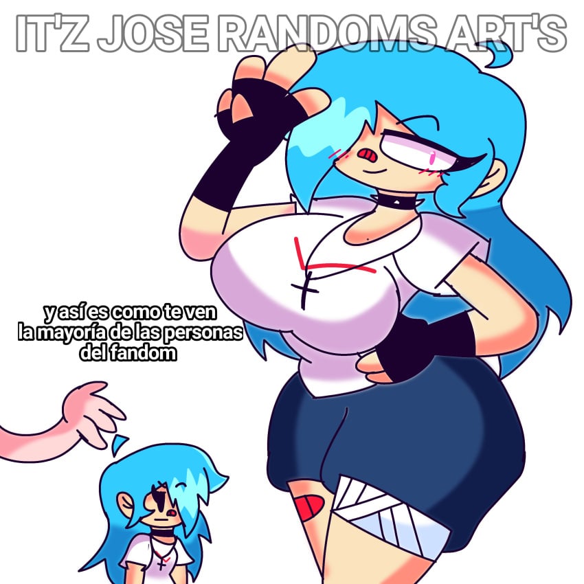 artist_name big_ass big_body big_breasts clothed cyan_hair friday_night_funkin it'z_jose_randoms_art's necklace nusky sky_(friday_night_funkin) skyverse spanish_dialogue twitter twitter_username