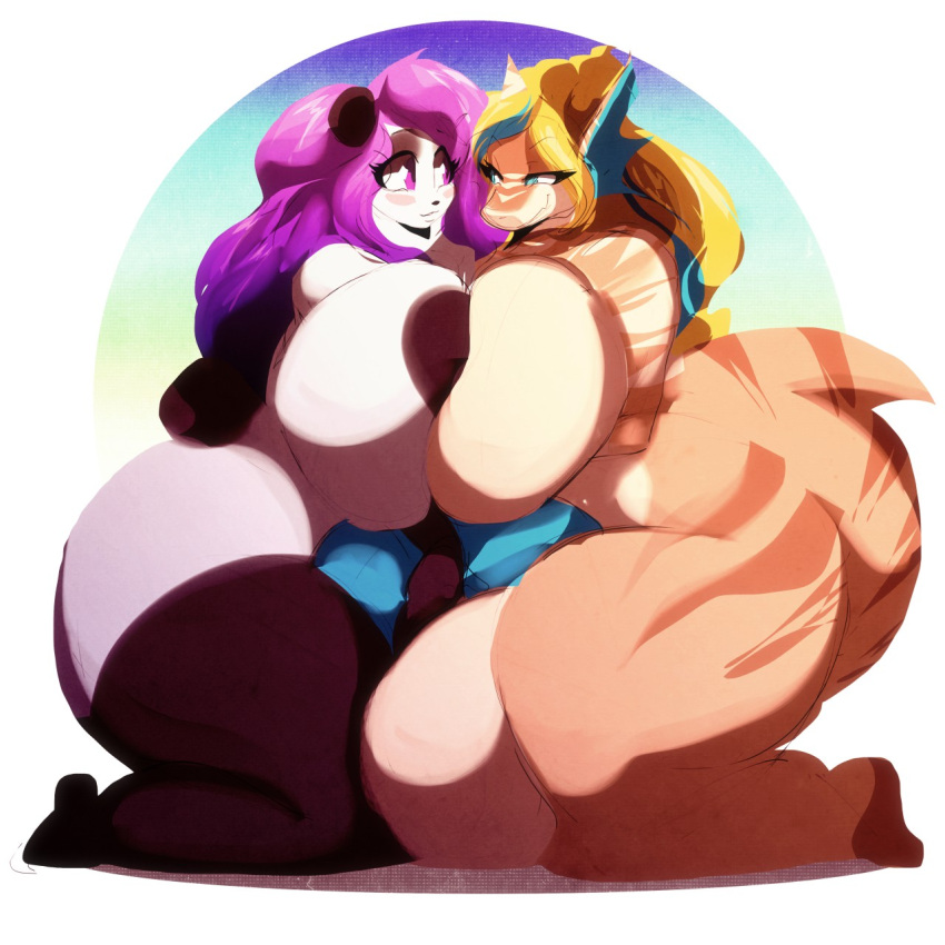 1:1 anthro ass ass_grab ass_up balls_outline bear big_ass big_breasts big_butt breasts bulge detailed_bulge duo female fish genital_outline giant_panda gynomorph hi_res huge_breasts huge_butt intersex mammal marine mei_ambers penis_outline riendonut sasha_sweets shark thick_thighs thighhighs thighs twitter