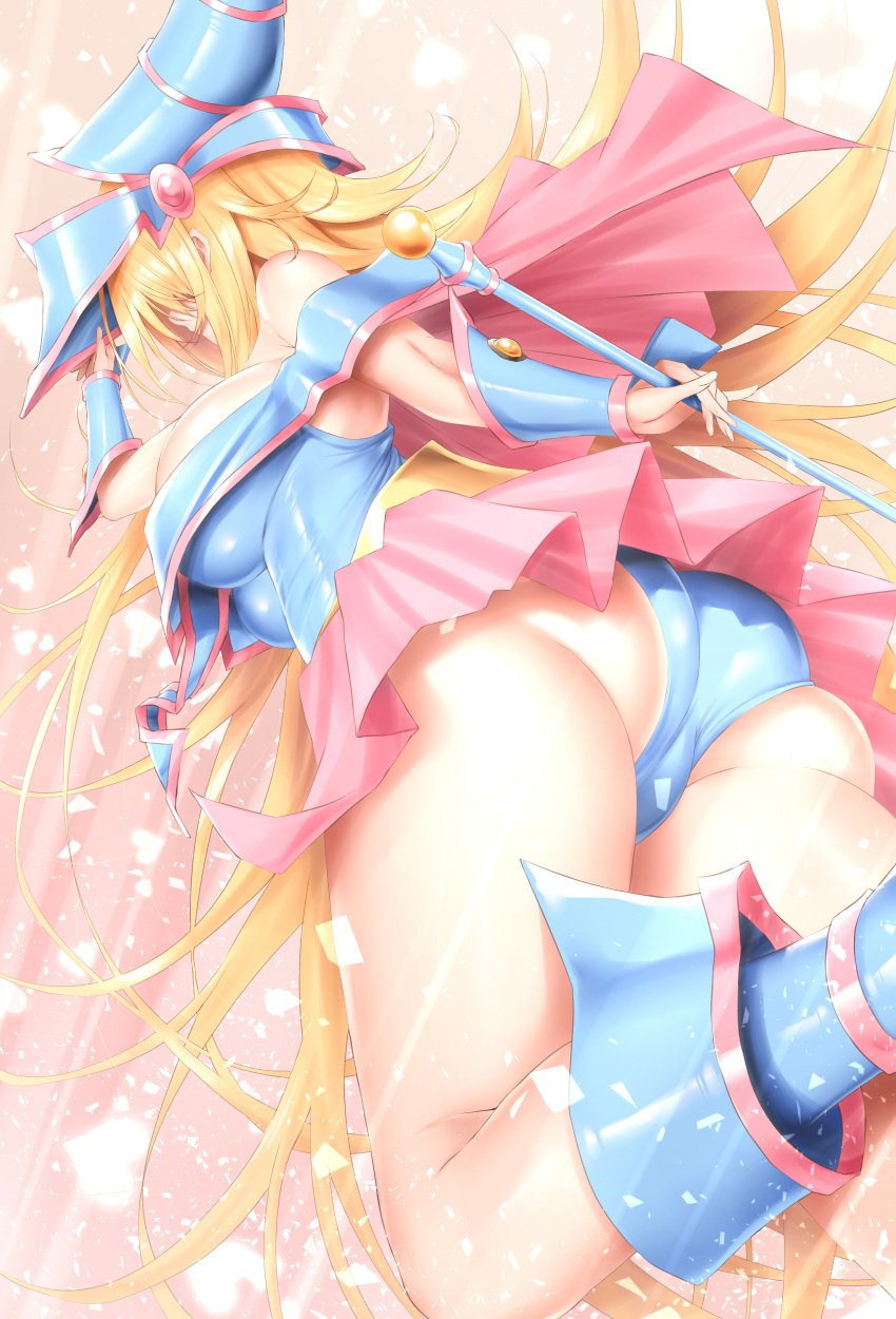 accessory ass blonde_hair calcio dark_magician_girl duel_monster female hat hi_res huge_breasts long_hair solo staff thick_ass underwear yu-gi-oh!