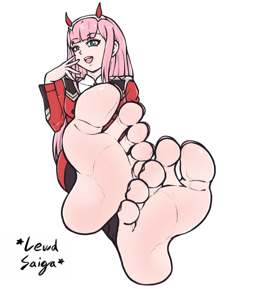 1girls barefoot darling_in_the_franxx feet female female_only foot_fetish foot_focus fully_clothed legs legs_crossed lewdsaiga looking_at_viewer pink_hair pink_nails pink_toenails pov_feet simple_background soles tagme toes zero_two_(darling_in_the_franxx)