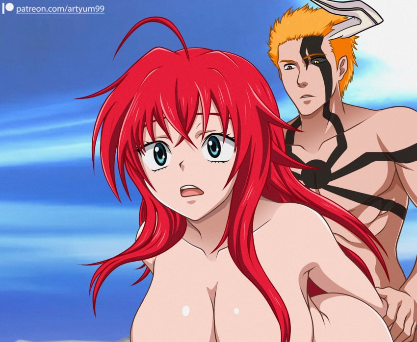 1boy 1girls artyum99 bleach bleach:_the_thousand-year_blood_war crossover from_behind high_school_dxd ichigo_kurosaki large_breasts nude rias_gremory sex