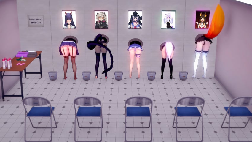 3d 5girls akuma_nihmune ass ass_focus filian filian_(vtuber) free_use glory_hole glory_wall hellhound horny_female indie_virtual_youtuber koikatsu outdoors outside public public_use saruei_(vtuber) shylily sinder_(vtuber) stockings stuck_in_wall succubus tagme tail virtual_youtuber vtuber wolf wolf_ears wolf_girl