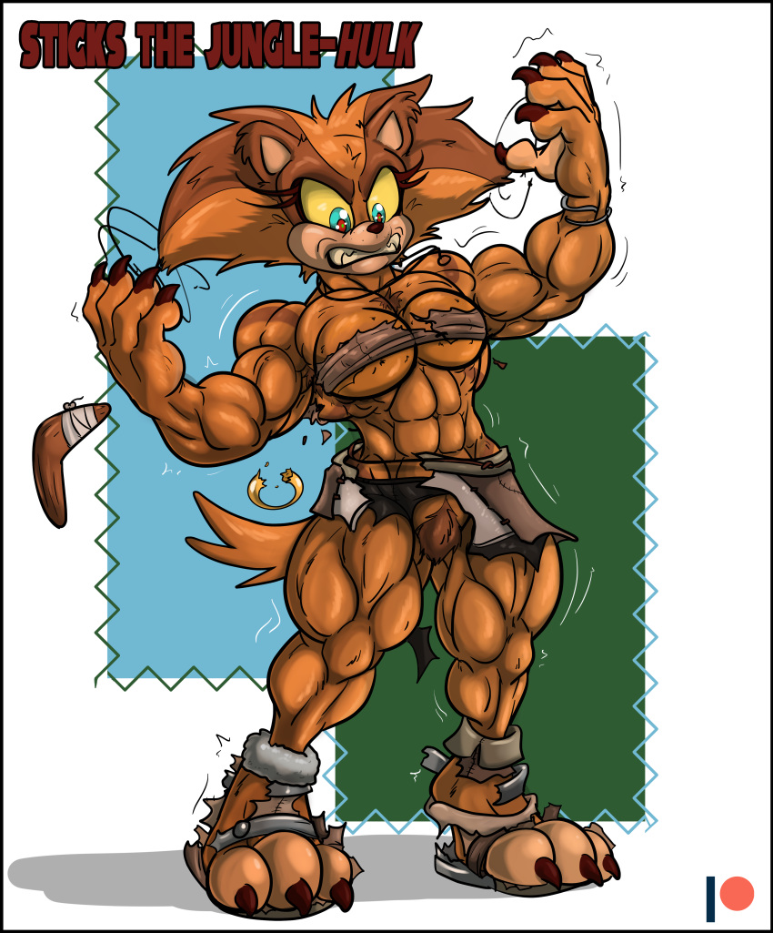 1girls abs anthro badger black-rat breasts brown_body brown_fur claws eyelashes female female_only fur furry looking_down muscular muscular_anthro muscular_female orange_body orange_fur pubic_hair sega sharp_teeth solo sonic_(series) sonic_the_hedgehog_(series) sticks_the_badger teeth torn_clothing were yellow_sclera