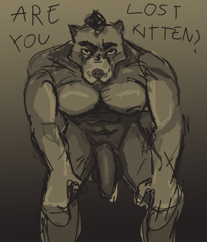 abs animal_humanoid anthro balls biceps big_breasts big_penis breasts canid canid_humanoid canine canine_humanoid canis digital_drawing_(artwork) digital_media_(artwork) domestic_dog dominant english_text erection foreskin fur genitals grey_body grey_fur hi_res huge_cock humanoid humanoid_genitalia humanoid_penis looking_at_viewer male mammal mammal_humanoid muscular muscular_anthro muscular_male nude pecs penis pit_bull selem997 simple_background solo solo_focus text