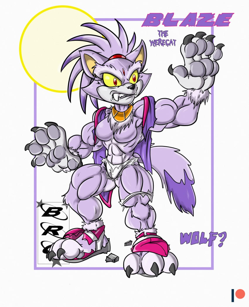 anthro black-rat blaze_the_cat blaze_the_werecat breasts domestic_cat fangs felid feline female furry furry_only mammal muscular muscular_anthro muscular_female purple_body purple_fur solo sonic_(series) teeth torn_clothing transformation werecat werefelid werefeline werewolf