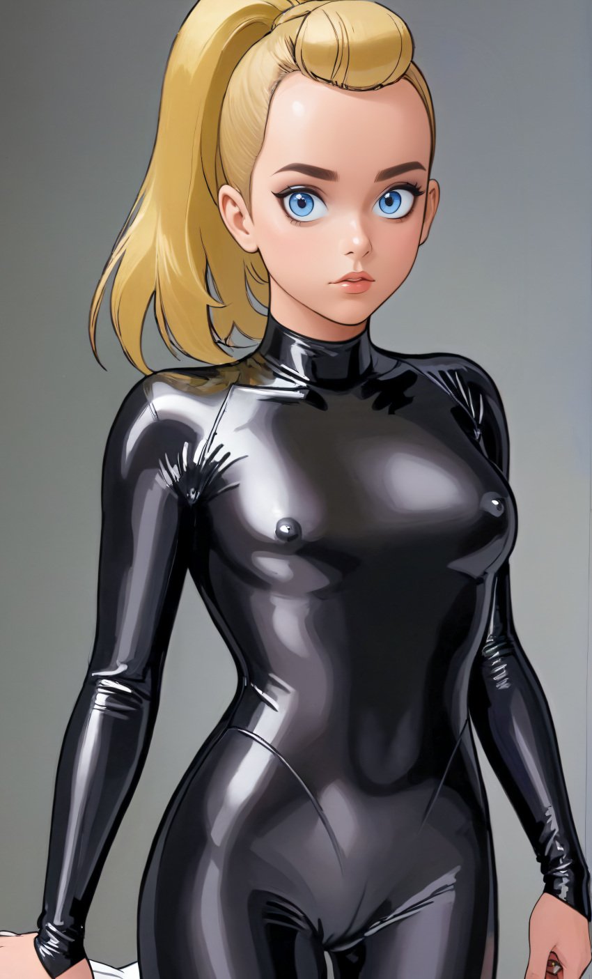 1girls 2020s 2023 absurd_res adora ai_generated black_catsuit black_latex blonde_female blonde_hair blue_eyes bodysuit breasts cathrynedelamort catsuit cleavage clothing eyes female female_only fully_clothed grey_background hourglass_figure latex latex_bodysuit latex_catsuit light-skinned_female light_skin lipstick long_hair looking_at_viewer makeup medium_breasts nipples nipples_visible_through_clothing open_eyes pink_lips pink_lipstick ponytail she-ra_and_the_princesses_of_power simple_background solo thick_thighs thin_waist wide_hips