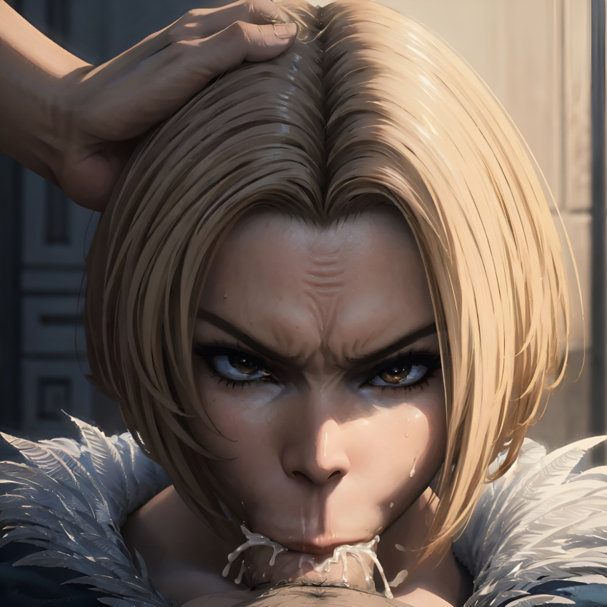 1girls ai_generated angry angry_face arbitrary benedikta_harman blonde_hair blowjob bob_cut cum cum_in_mouth deepthroat feather_trim feathers fellatio female_focus final_fantasy final_fantasy_xvi forced_oral furrowed_brow hand_on_head hi_res looking_at_viewer oral oral_creampie pov pov_eye_contact short_hair stable_diffusion yellow_eyes