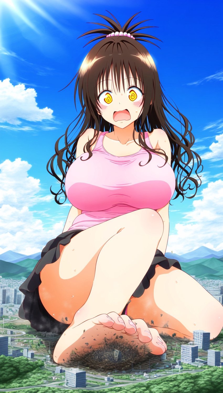 ai_generated alternate_breast_size city destruction giantess growth novelai surprised to_love-ru yuuki_mikan