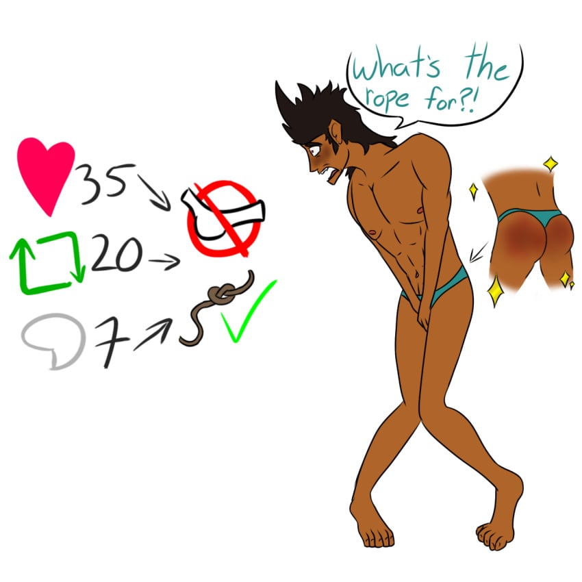 axes_and_rabbits big_ass concerned covering_crotch fear male male_only mike_(tdi) shy_male sparkles stripping text_bubble thong total_drama_island