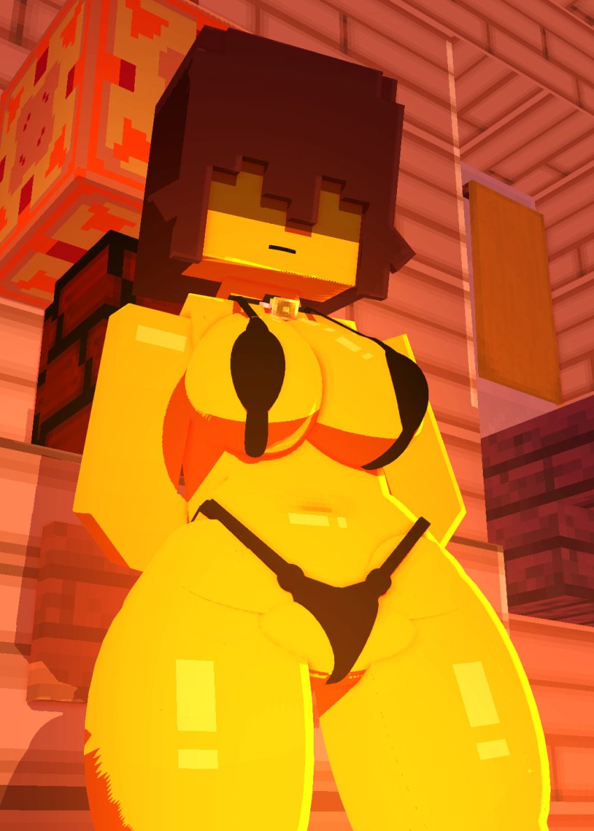 1girls 3d big_breasts bikini blush bottomless breasts choker coresvoid curvy curvy_body curvy_female curvy_figure deltarune digital_media_(artwork) female female_only french_fries hi_res hidden_eyes horny_female kris_(deltarune) kris_female_(deltarune) mine-imator minecraft open_mouth shadow smooth_skin solo thick_thighs thigh_highs thighs wide_hips wooden_wall