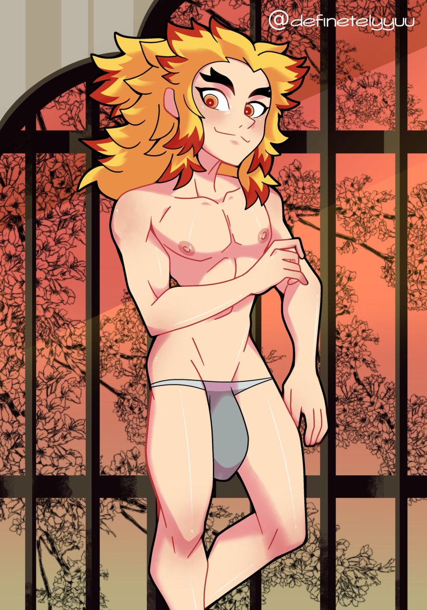 abs background big_penis definetelyyuu demon_slayer iamyuu kimetsu_no_yaiba loincloth male_only red_hair rengoku_kyoujurou yellow_hair yuunsfw