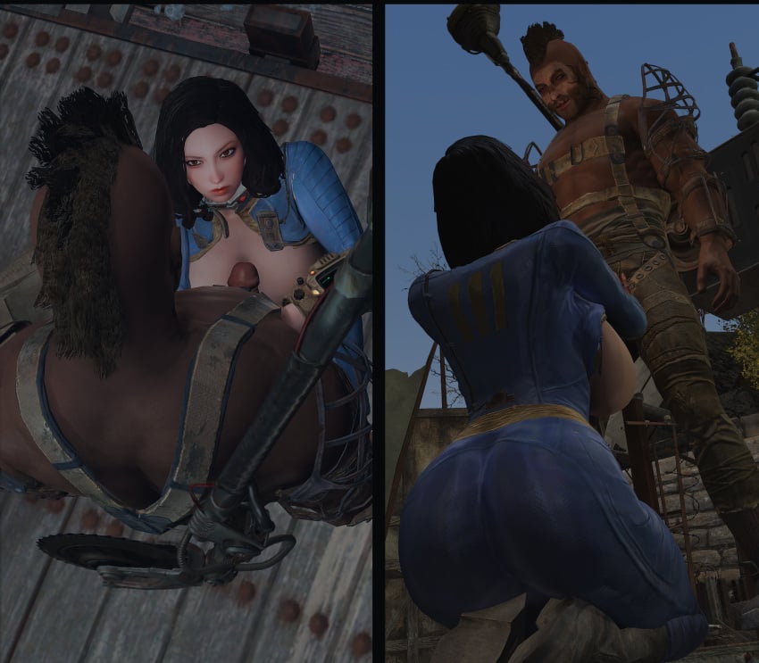 3d angry_face bethesda_softworks bomb_collar computer electronics exposed_breasts fallout handjob kneeling_female pip-boy raider_(fallout) screenshot straight vault_dweller vault_suit wristwear