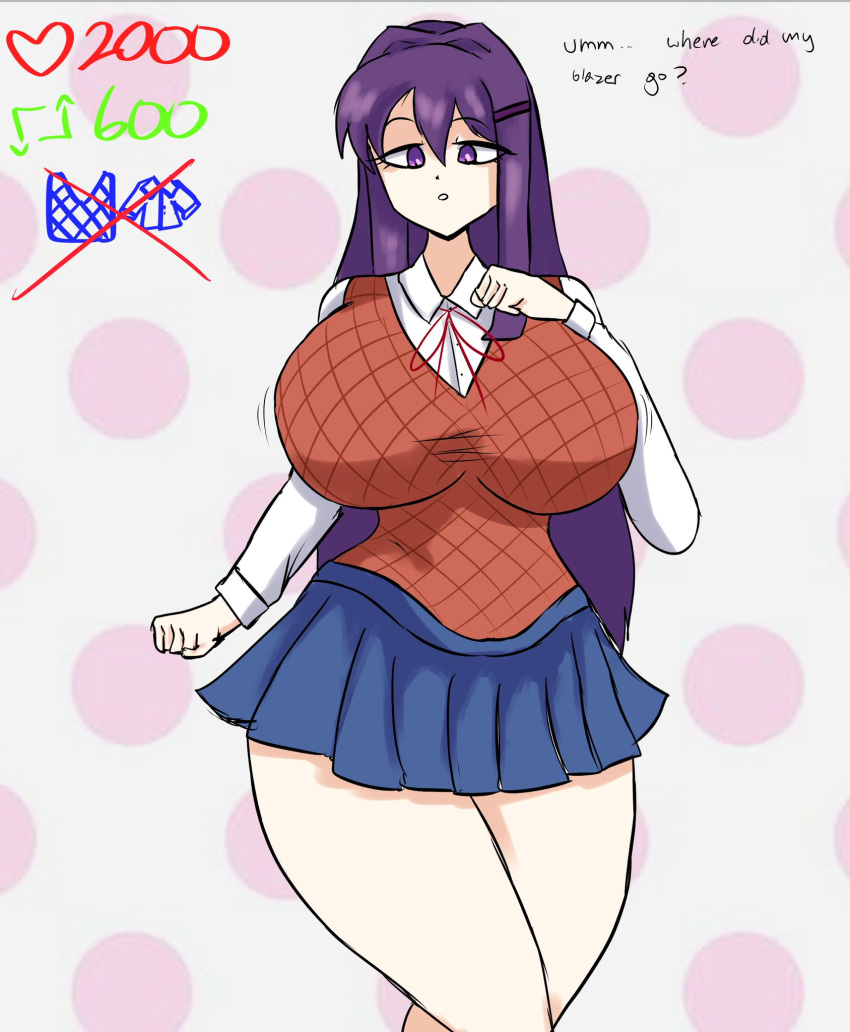 2023 alternate_breast_size doki_doki_literature_club full_comfort full_comfort_(strip_game) full_comfort_yuri_(strip_game) huge_breasts nervous part_2 plain_background purple_hair strip_game yuri_(doki_doki_literature_club)