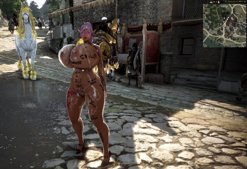 3d bdo bimbo black_desert_online body_writing cow_tits cumdumpster dark_elf degradation elf elves huge_breasts humiliation onahole screenshot tattoo tattoos yourbdowhore