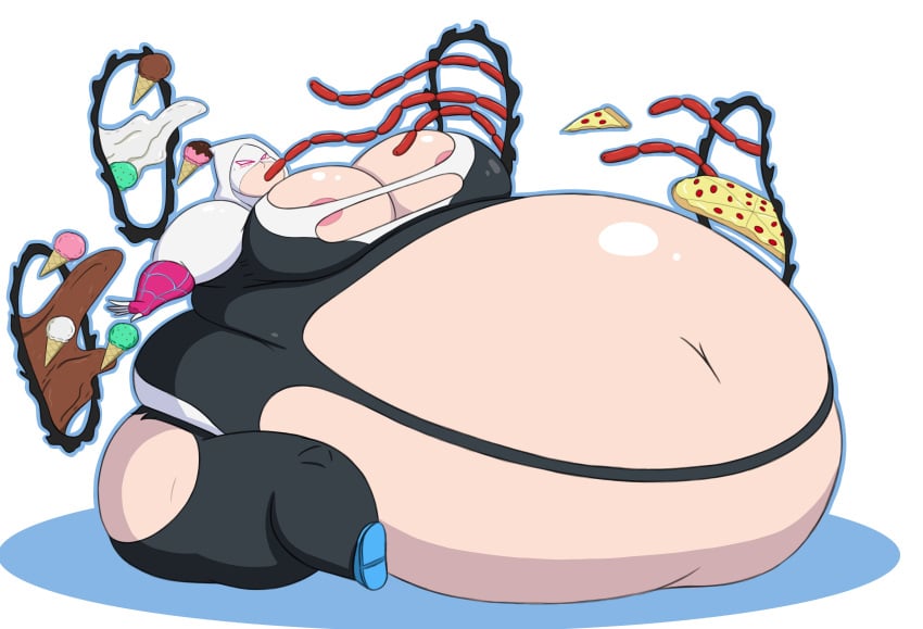 areolae bbw belly big_belly big_breasts breasts cleavage fat feeding female force_feeding gwen_stacy huge_belly huge_breasts hyper_belly hyper_fat marvel mizz-britt morbidly_obese obese overweight spider-gwen spider-man_(series) ssbbw torn_clothes wardrobe_malfunction weight_gain