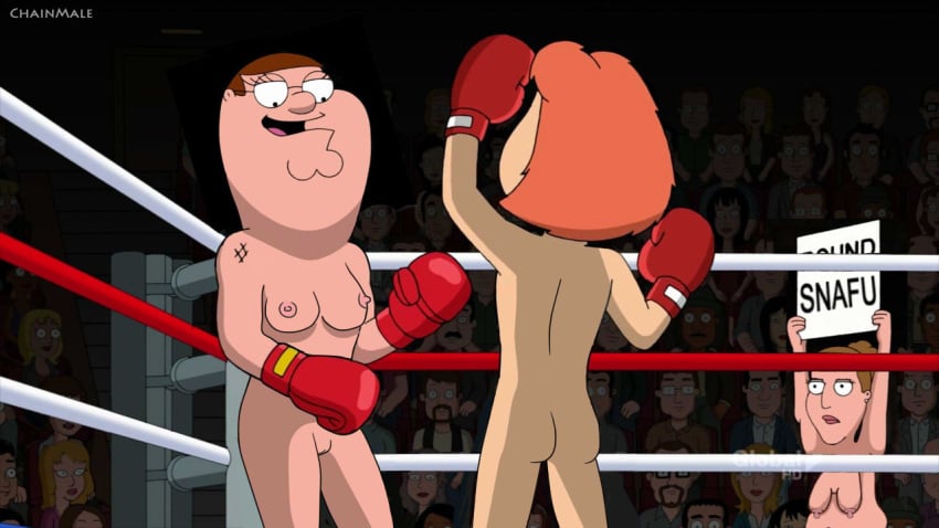 3girls angela_(family_guy) ass back boxing boxing_gloves boxing_ring breasts brown_hair butt chainmale family_guy female fight genderswap_(mtf) gloves human light-skinned_female light_skin lois_griffin multiple_females multiple_girls naked nipples nude nude_boxing open_mouth orange_hair peter_griffin pussy red_boxing_gloves red_gloves sagging_breasts short_hair shoulder_length_hair thick thick_hips thick_thighs thighs wide_hips