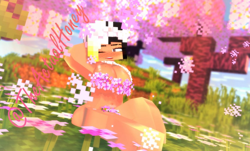 3d big_ass big_breasts black_and_blonde_hair cherry_blossoms female honey_(tah) mine-imator minecraft pussy theactualhoney