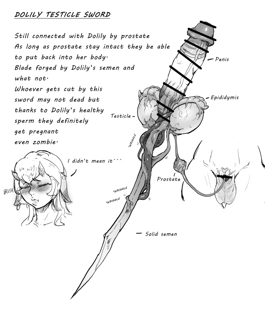 balls ballsack bar_censor bearthing big_balls big_penis big_testicles blade blush blushing body_horror censor_bar censored censored_penis closed_eyes dialogue english_dialogue english_text epididymis eyes_closed gore guro hair_between_eyes horn horns huge_balls huge_cock huge_penis huge_testicles large_balls large_penis large_testicles male_ryona original penis penis_sword pointy_chin prostate scrotum semen simple_background solid_semen sword testicles text vein veins veiny veiny_penis weapon weapons what white_background