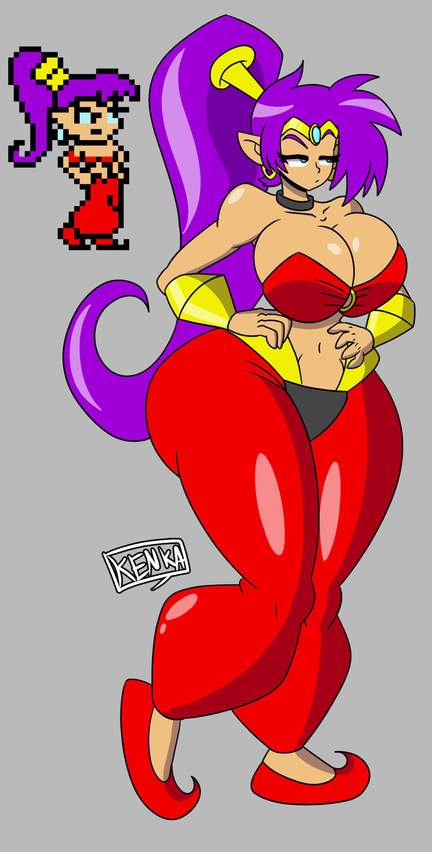 big_ass big_breasts clothed female female_only huge_ass huge_breasts kenkaranger no_bra shantae shantae_(character) sideboob