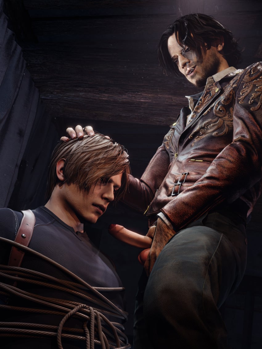 cigarette cigarette_in_mouth czad0ra gay human leon_scott_kennedy luis luis_sera male/male male_only resident_evil resident_evil_4 resident_evil_4_remake rope tied_to_chair