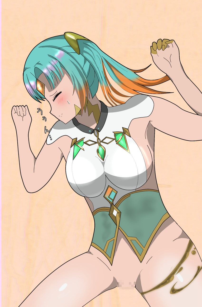 1girls aqua_hair bare_arms bare_thighs blue_hair blush bottomless breasts censored closed_eyes female female_only fire_emblem fire_emblem_heroes green_hair heidr_(fire_emblem) japanese_text medium_breasts molestation multicolored_hair nail_polish nintendo on_back open_mouth pussy short_hair sideboob sleep_molestation sleeping solo sound_effects thighs twintails vaginal_penetration yellow_nails yofeld2358