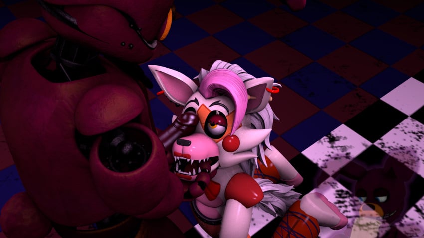 1boy 1girls animatronic before_blowjob before_oral before_sex crosx_sfm crosxsfm female five_nights_at_freddy's five_nights_at_freddy's:_security_breach fnaf glamrock_mangle penis penis_out purple_skin spring_bonnie spring_bonnie_(fnaf) wolf yellow_eyes