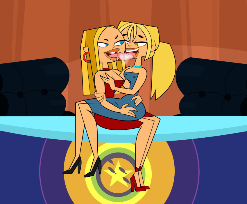 blaineley_(tdi) bridgette_(tdi) female french_kiss kissing pennsatucky tagme total_drama_(series) total_drama_island yuri