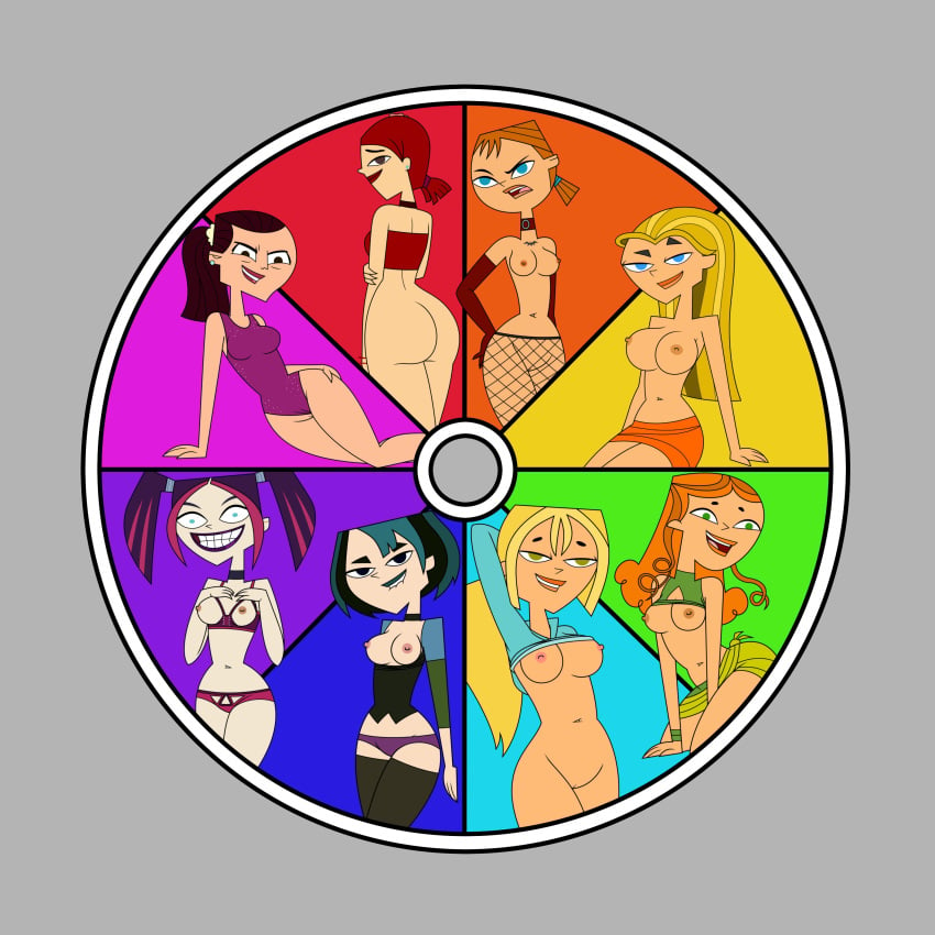 6+girls 8girls biting_lip blonde blonde_hair blue_eyes blue_hair breasts bridgette_(tdi) brown_eyes brown_hair collar color_wheel_challenge crazy_eyes crimson_(tdi) cyan_eyes earring female female_only green_eyes gwen_(tdi) hand_on_head hands_behind_head holding_arm izzy_(tdi) josee_(tdi) lindsay_(tdi) looking_at_viewer looking_back multiple_girls olive_eyes orange_hair pink_highlights ponytail purple_hair red_hair scary_girl_(tdi) smiling smirk tagme the_ridonculous_race tjlive5 total_drama_(series) total_drama_island total_drama_island_(2023) zoey_(tdi)