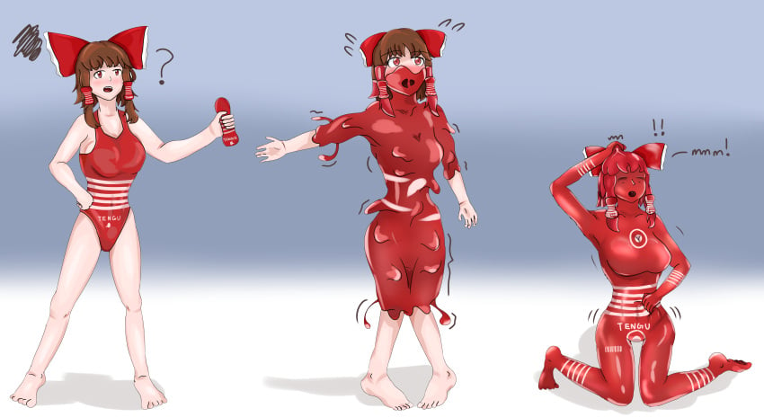 body_modification boredsguy corruption dollification female identity_death large_ass large_breasts reimu_hakurei rubber_transformation rubberization sex_doll_transformation skin_color_change tenga thick_thighs thigh_expansion touhou transformation transformation_sequence wide_hips