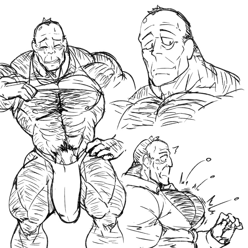 balls bara big_balls big_muscles big_pecs big_penis body_hair bulge d_ron_r hyper_balls hyper_penis male male_only monochrome muscles muscular penis solo solo_male ろん