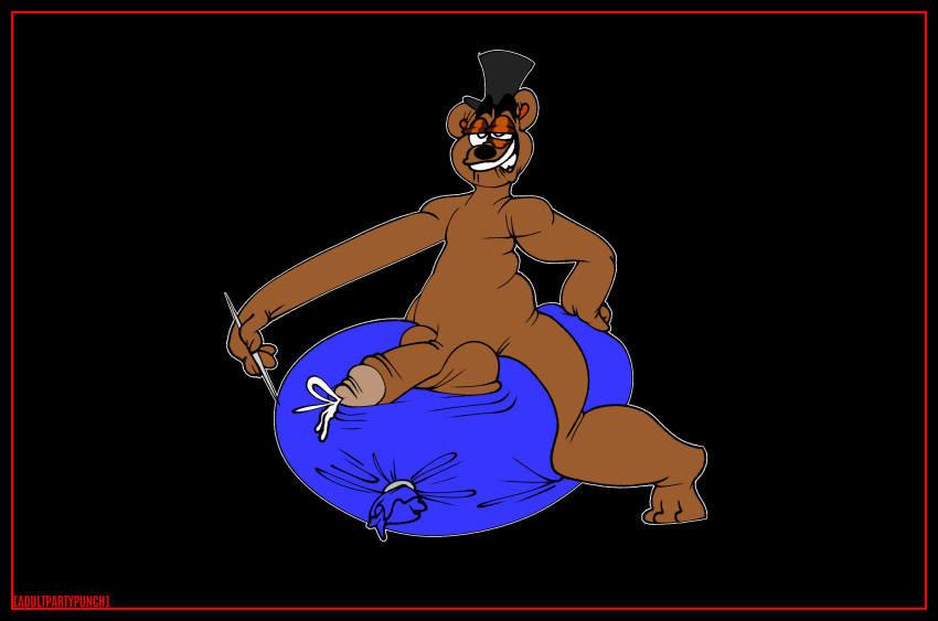 adultpartypunch animatronic anthro balloon_fetish balls bear bodily_fluids close_to_bursting clothing digital_media_(artwork) dry_humping erection five_nights_at_freddy's freddy_(fnaf) genital_fluids genitals hat headgear headwear hi_res humping humping_balloon inflatable looner machine male male_only mammal nude penis robot scottgames simple_background solo toony