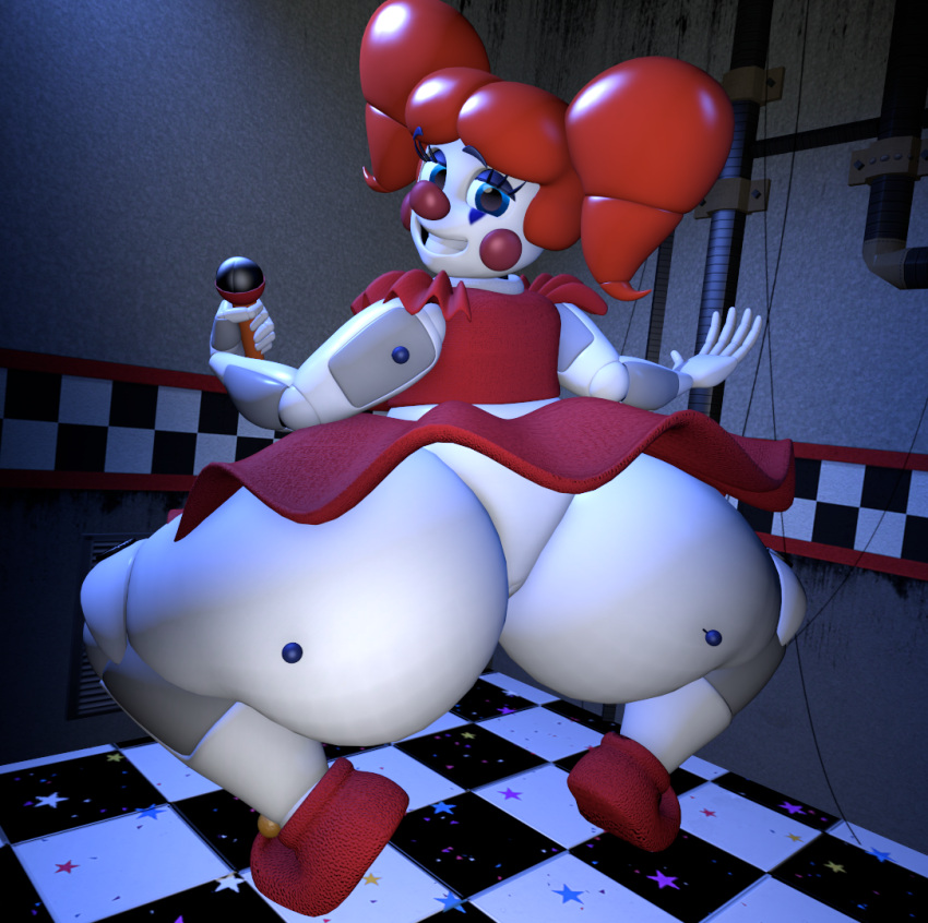 1girls 3d animatronic ass baby_(fnafsl) big_ass big_butt big_thighs bonfiebutt bubble_ass bubble_butt circus_baby circus_baby_(fnaf) circus_baby_(sausagesspicy) clown clown_girl clown_makeup clown_nose dat_ass female female_only five_nights_at_freddy's five_nights_at_freddy's:_sister_location fnaf huge_ass huge_butt huge_thighs looking_at_viewer looking_back sausagesspicy sausagesspicy_(artist) scottgames sister_location smiling smiling_at_viewer solo source_filmmaker squatting tagme