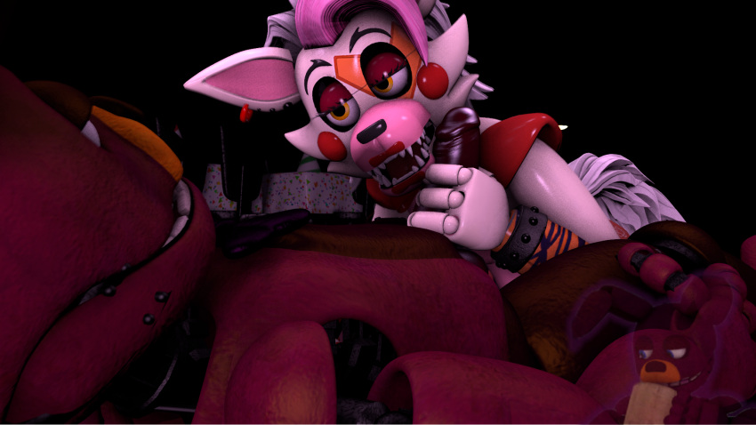 1boy 1girls animatronic before_blowjob before_oral before_sex blue_eyes crosxsfm female five_nights_at_freddy&#039;s five_nights_at_freddy&#039;s:_security_breach fnaf glamrock_mangle penis penis_out purple_skin spring_bonnie spring_bonnie_(fnaf) wolf yellow_eyes