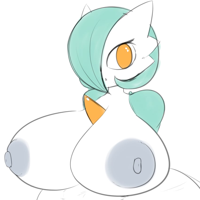 1girls 2023 areolae big_breasts blue_hair breasts breasts_bigger_than_head dannyiac female female_only game_freak gardevoir generation_3_pokemon grey_nipples huge_breasts humanoid nipples orange_eyes pokémon_(species) pokemon pokemon_(species) shiny_pokemon solo