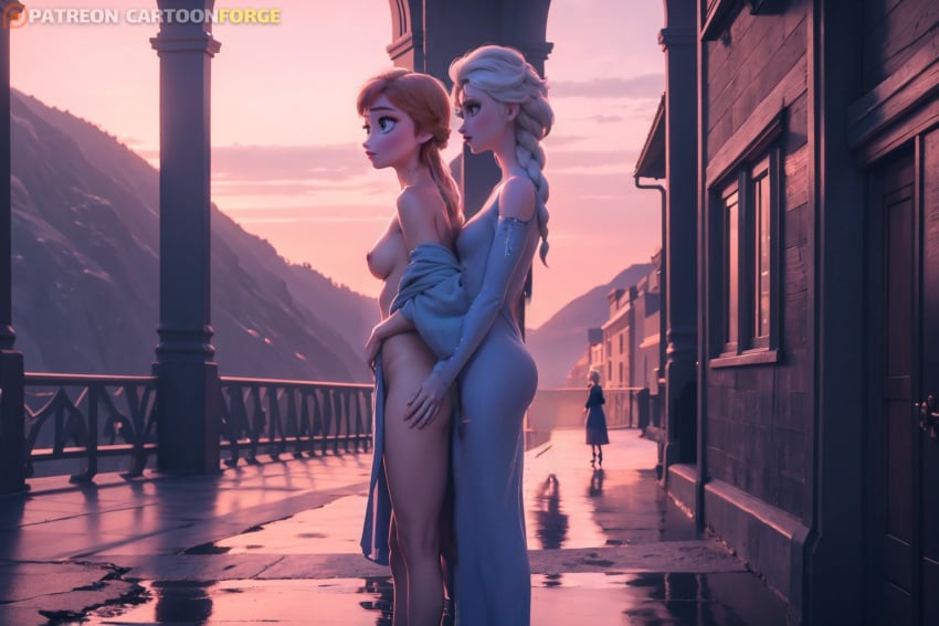 1girls 2girls ai_generated anna_(frozen) braid braided_hair cartoonforge cartoony disney duo duo_focus elsa_(frozen) female_only frozen_(film) frozen_2 incest medium_breasts naked naked_female nipples nude nude_female nudes outdoors petite princess queen realistic ribs royalty sisters skinny slim standing toned toned_female white_hair