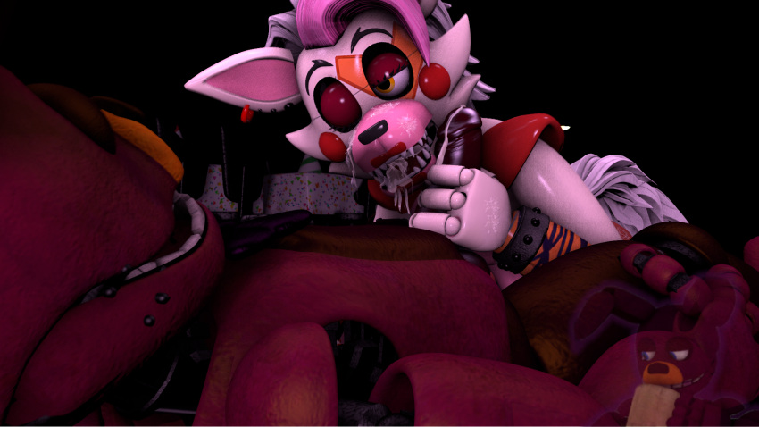 1boy 1boy1girl 1girls after_blowjob after_oral after_oral_penetration animatronic blowjob blowjob_face blue_eyes crosxsfm cum cum_drip cum_in_mouth cum_on_face cumshot female five_nights_at_freddy's five_nights_at_freddy's:_security_breach glamrock_mangle oral oral_sex penis penis_in_mouth penis_on_face purple_skin spring_bonnie spring_bonnie_(fnaf) straight wolf yellow_eyes