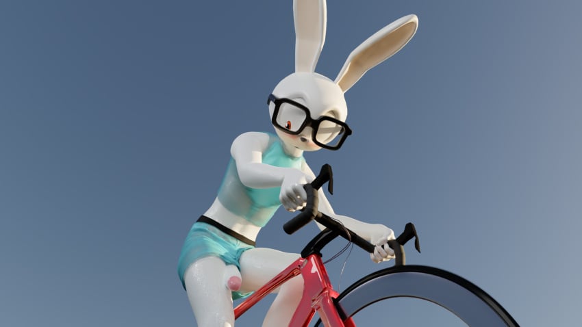 anthro bel_(onlyathrowaway) bicycle big_penis big_penis_problems bike_shorts blender_(software) blender_cycles bodily_fluids bottomwear brown_eyes clothed clothing erection erection_under_clothing exercise exercise_clothing eyewear genitals glasses hi_res lagomorph leporid male mammal onlyathrowaway outside penis public rabbit sega shorts solo sonic_(series) sonic_the_hedgehog_(series) sweat tight_bottomwear tight_clothing tight_shorts wet wet_clothing white_body