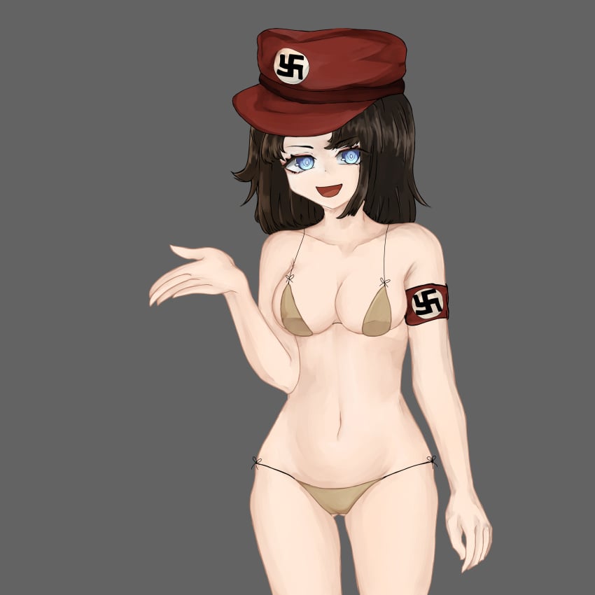 alternate_universe beige_bikini big_breasts bikini blue_eyes female german_female hip_dips light_skin nazi nazi_armband original original_character plain_background rule_63 sprite swastika thigh_gap