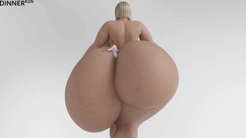 2girls 3d animated ashley_winstead ass big_ass big_breasts blonde_hair breasts dinner-kun enormous_ass giantess huge_ass huge_breasts hyper hyper_ass medium_hair nude selina_petoit stuck stuck_in_ass walk_cycle