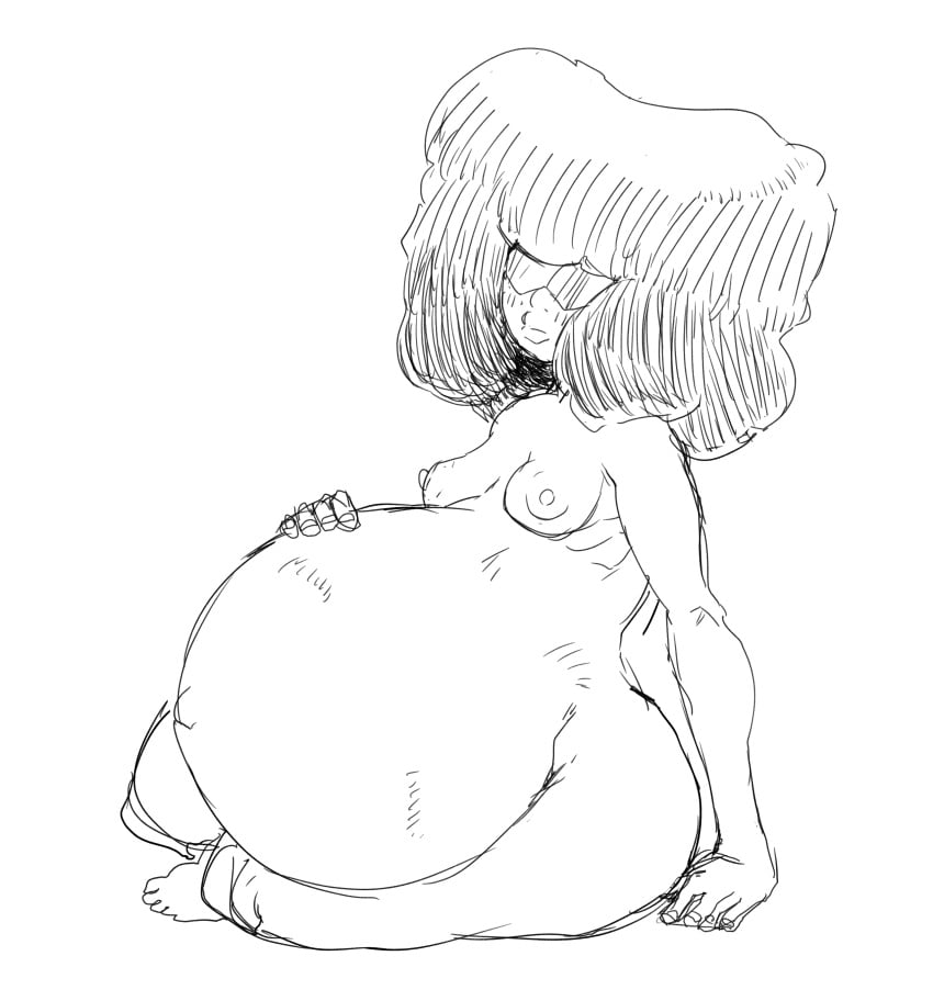 1girls afro belly big_belly breasts cartoon_network disproportional female garnet_(steven_universe) gem_(species) glasses glenngarth hand_on_belly huge_belly huntermnsfw hyper_belly hyper_pregnancy nipples outie_navel pregnant solo steven_universe