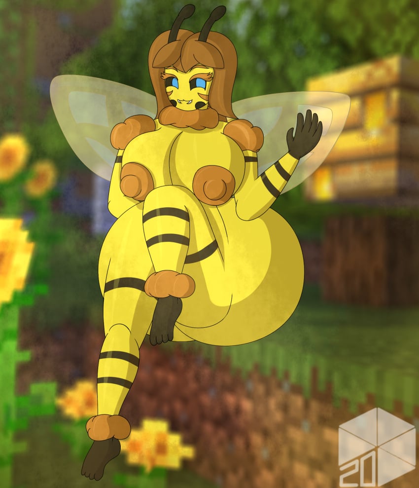 ass_bigger_than_head ass_focus bee bee_(minecraft) bee_girl big_ass big_breasts female female_only huge_ass huge_breasts hyper_ass minecraft nude steelalloy