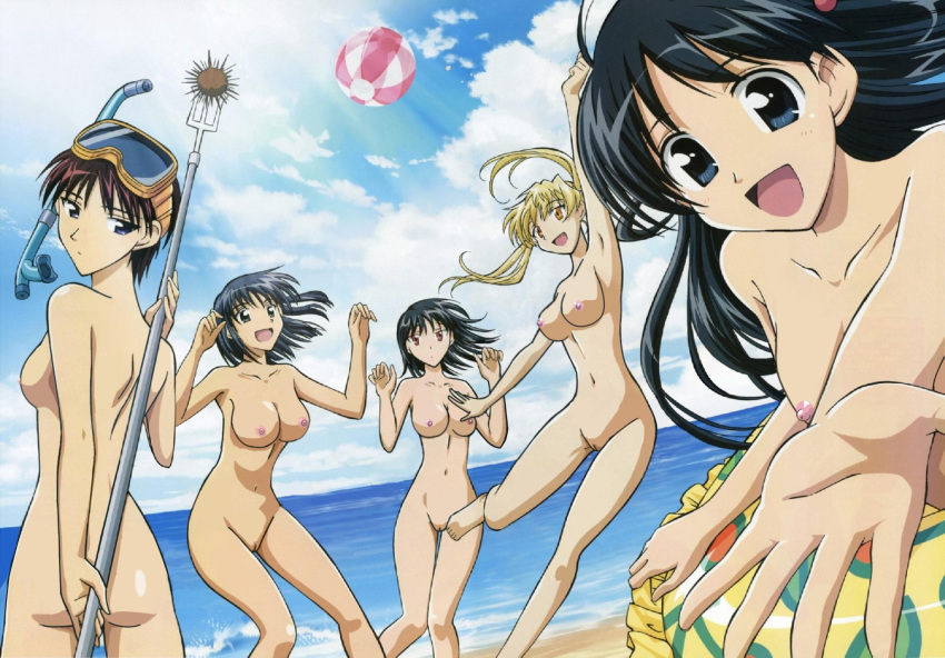 5girls female female_only highres multiple_girls nude nude_filter nudist photoshop pointy_chin pussy sawachika_eri school_rumble suou_mikoto takano_akira tsukamoto_tenma tsukamoto_yakumo undressing zenra