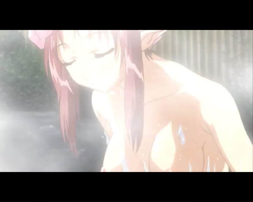 bath breasts cap elf elf_female female_elf lisianthus nipple pointy_chin pointy_ears red_hair screencap shuffle! wet