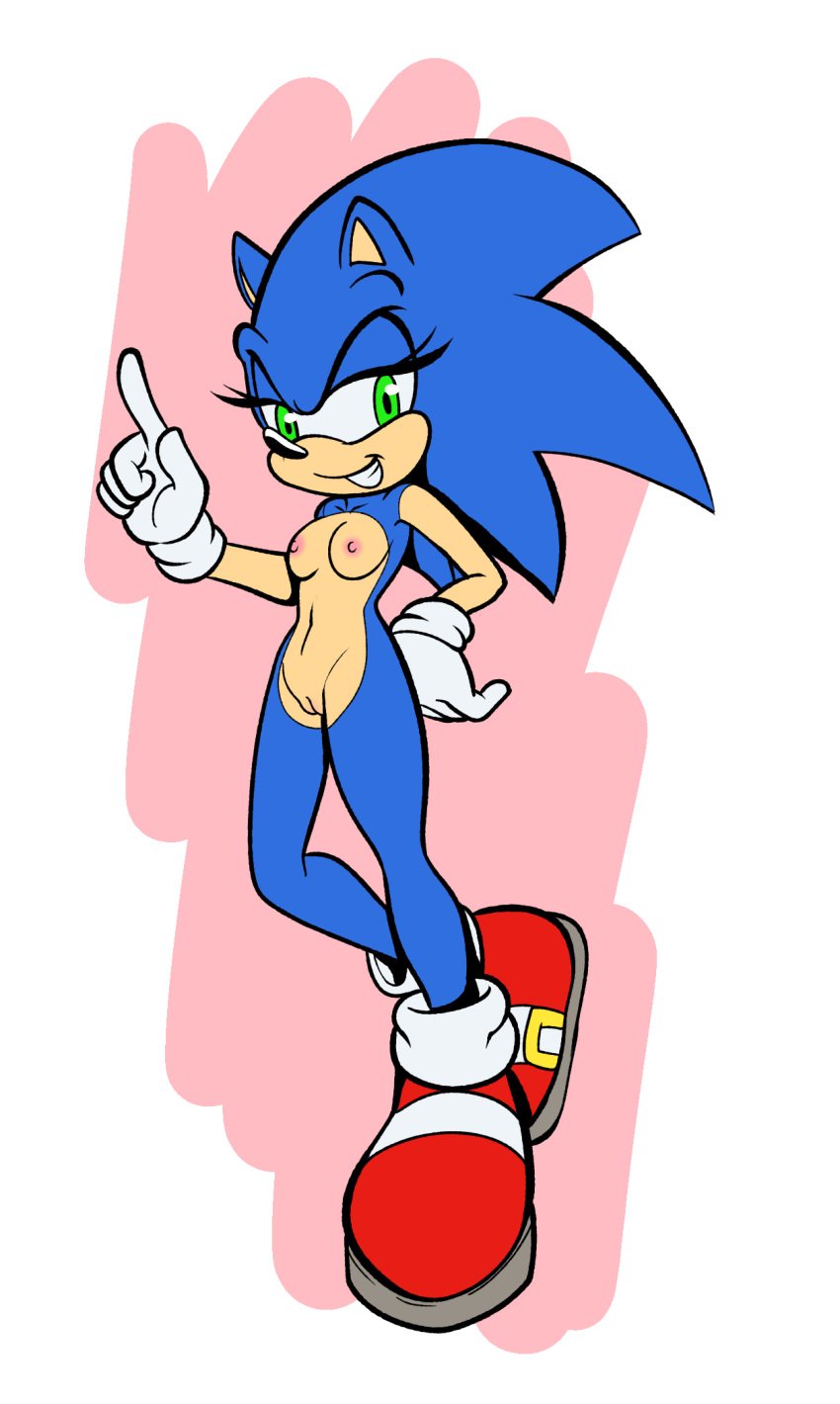 anthro blue_body blue_fur breasts clothing eulipotyphlan female footwear footwear_only fours_(artist) fur genitals gloves green_eyes handwear hedgehog hi_res looking_smug mammal mostly_nude nipples pussy rule_63 sega shoes shoes_only slim small_breasts solo sonic_(series) sonic_the_hedgehog sonic_the_hedgehog_(series) sonique_the_hedgehog