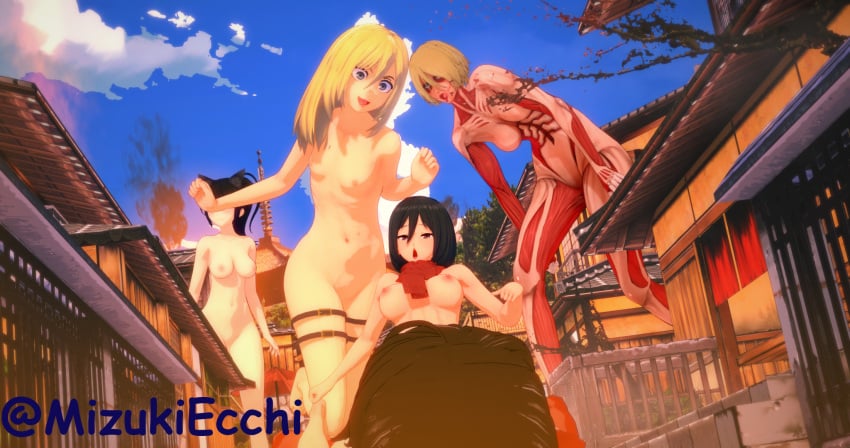 1boy1girl 1girls 3d 3d_model 4girls ahe_gao annie_leonhardt attack_on_titan big_breasts big_penis black_hair blonde_hair breasts completely_nude completely_nude_female cowgirl_position cute eren_jaeger female female_human female_penetrated female_titan giantess historia_reiss medium_hair mikasa_ackerman mizukiecchi nude nude_female outdoors outside_sex petite pleasure_face scarf sex shingeki_no_kyojin small_breasts teenager vaginal_penetration