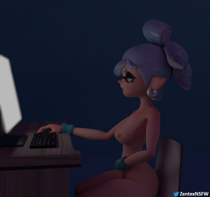 chair computer female_only inkling inkling_girl keyboard marie_(splatoon) masturbating masturbation monitor nintendo sitting small_breasts solo splatoon zentexnsfw