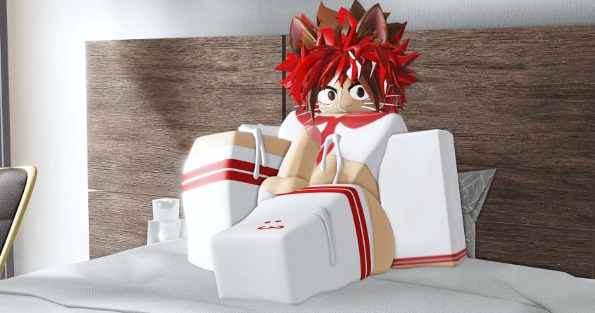 3d cat_ears clothed clothed_male clothing cum cum_on_body cum_on_face cum_on_self cumshot erect_penis erection femboy gay masturbation neko-jan pillow red_hair roblox robloxian smiling sunlight tagme tagme_(artist) testicles thighhighs twitter whiskers yaoi