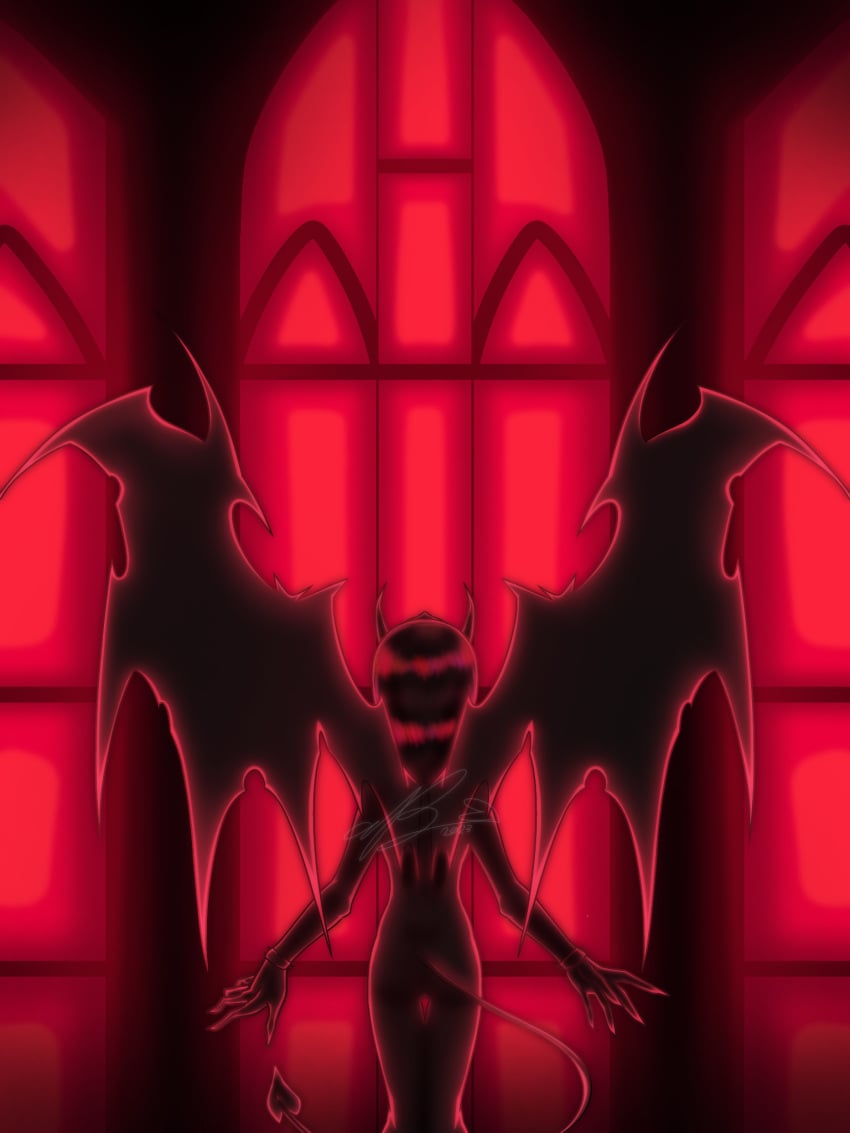 artist_self-insert church contrast cute_deth cute_deth(artist) cute_deth(character) demon_wings digital_drawing_(artwork) digital_media_(artwork) female_only gothic nude self_insert spiked_bracelet stained_glass stained_glass_window succubus succubus_horns succubus_tail