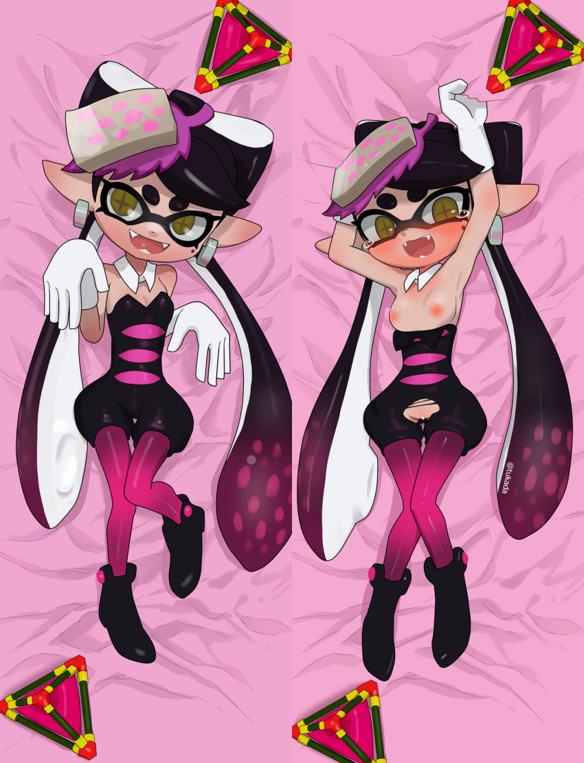 callie_(splatoon) dakimakura fully_clothed inkling inkling_girl nipples pussy splatoon splatoon_(series) tentacle_hair torn_clothes tukada